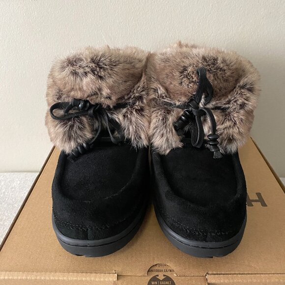 NWT Manitobah Micro Mukluk Black Brown Cowhide Suede Faux Fur - Picture 3 of 10